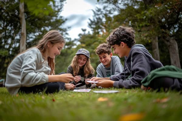 Kinder spielen Karten beim Schnuppercamp im Störitzland