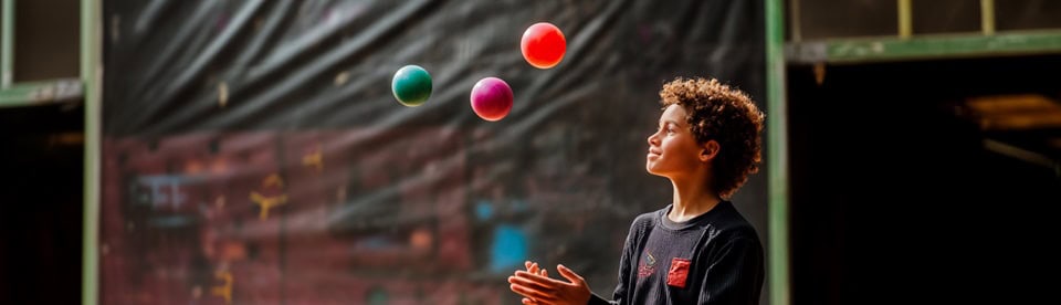 Kinder lernen Zirkusdisziplinen im Zirkus Camp