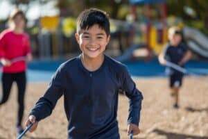 Kinder haben Spaß beim Seilchenspringen im Feriencamp Seilspringcamp Erbach