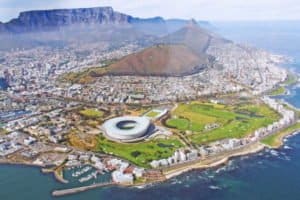 Ein Luftbild der Stadt Kapstadt in Südafrika